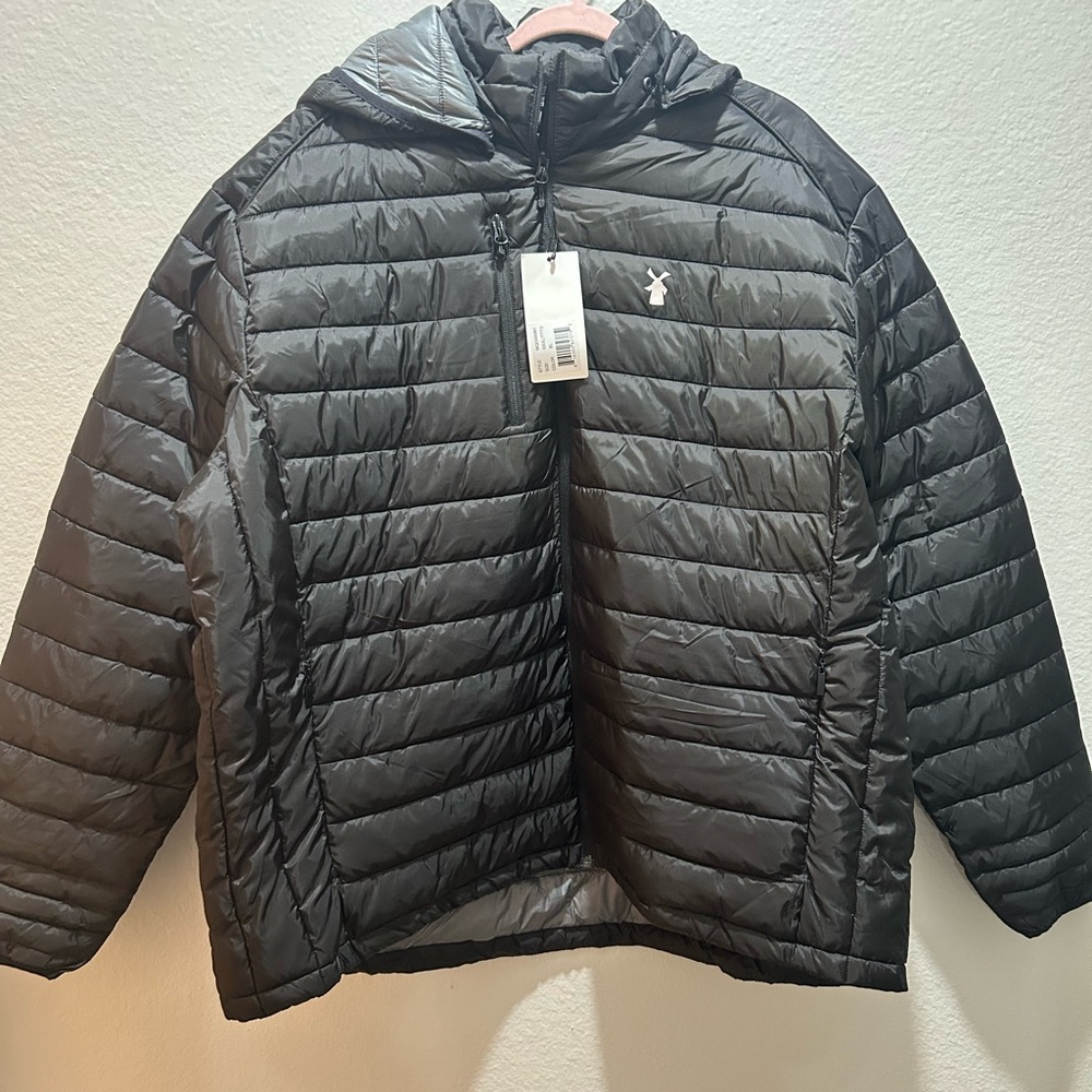Dutch Bros Black Puffer Jacket with Windmill